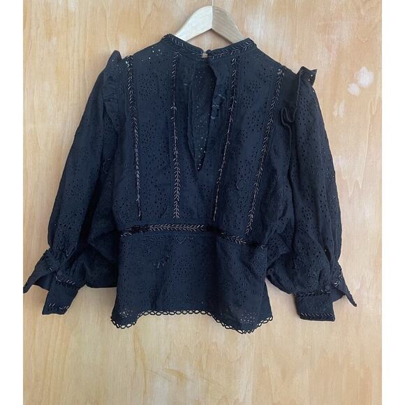 LOVE SAM Cotton Beaded Eyelet Black Top Size Small - Picture 2 of 4